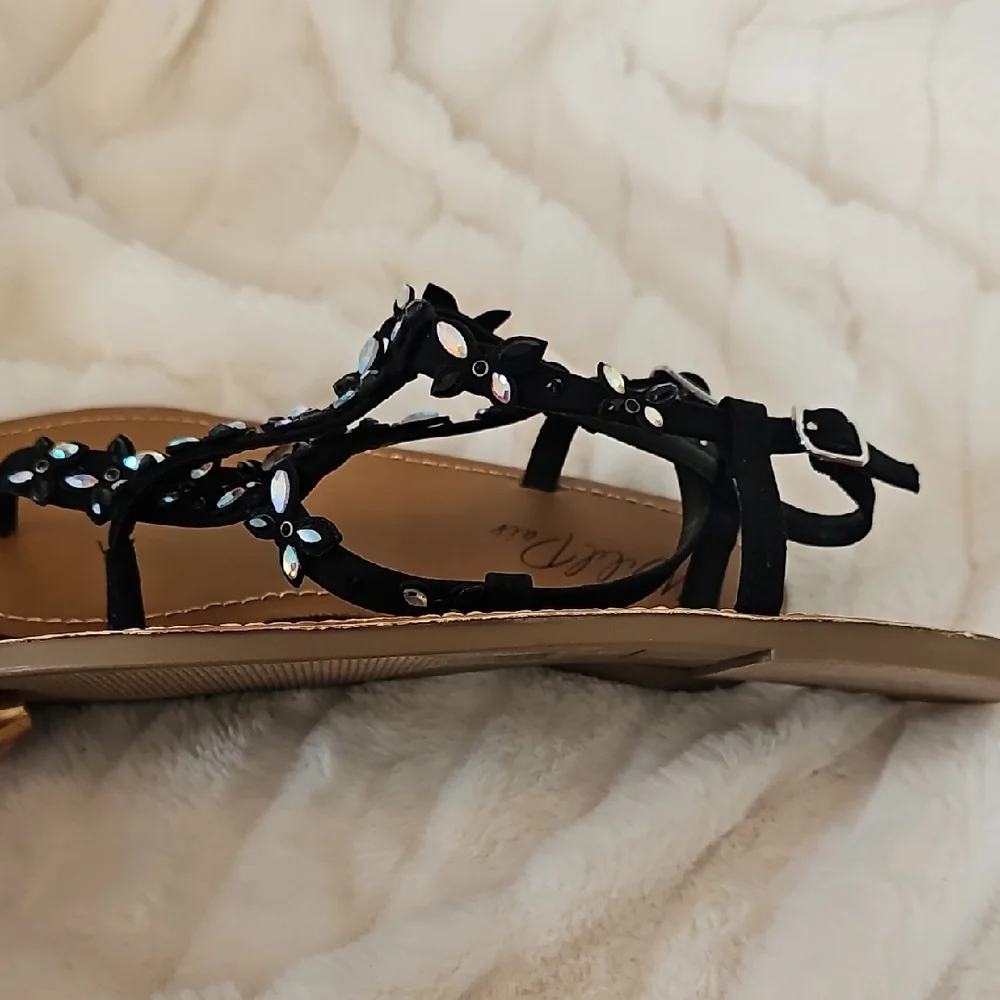 Wild Pair Black Sandals with Iridescent Beads